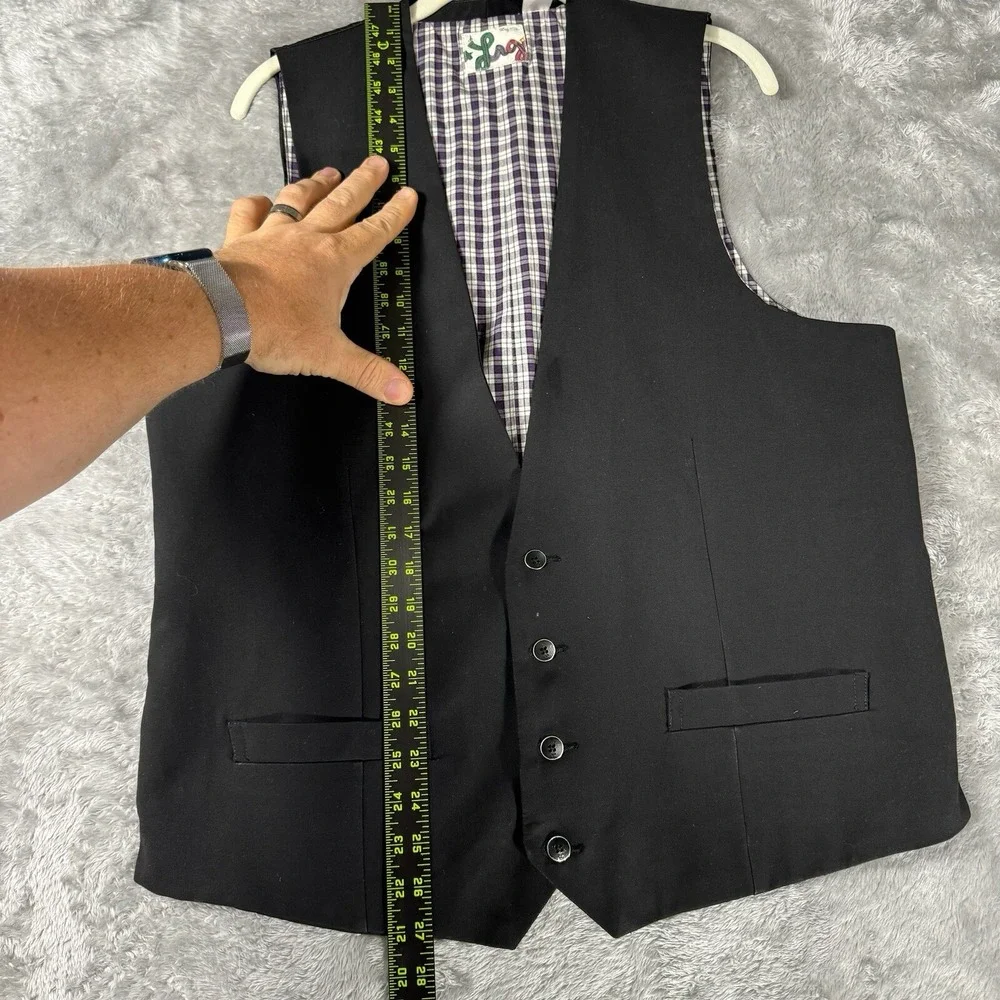 LRG Lifted Research Group Mens Black Suit Vest Waistcoat Plaid Lined Formal XL